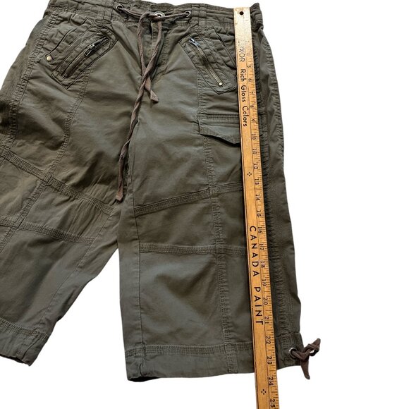 STYLE & CO LONG Cargo Shorts Sz 6 Khaki Green Cotton Spandex Drawstring Waist - Picture 7 of 8